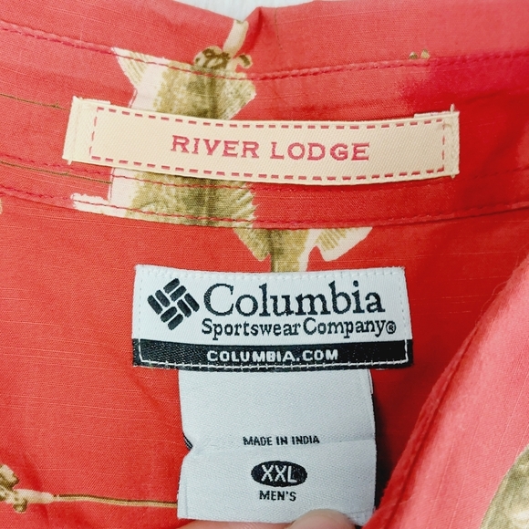Columbia Mens Orange Short Sleeve Button Up River Lodge Ocean Fish Shirt P6345 - Picture 7 of 9